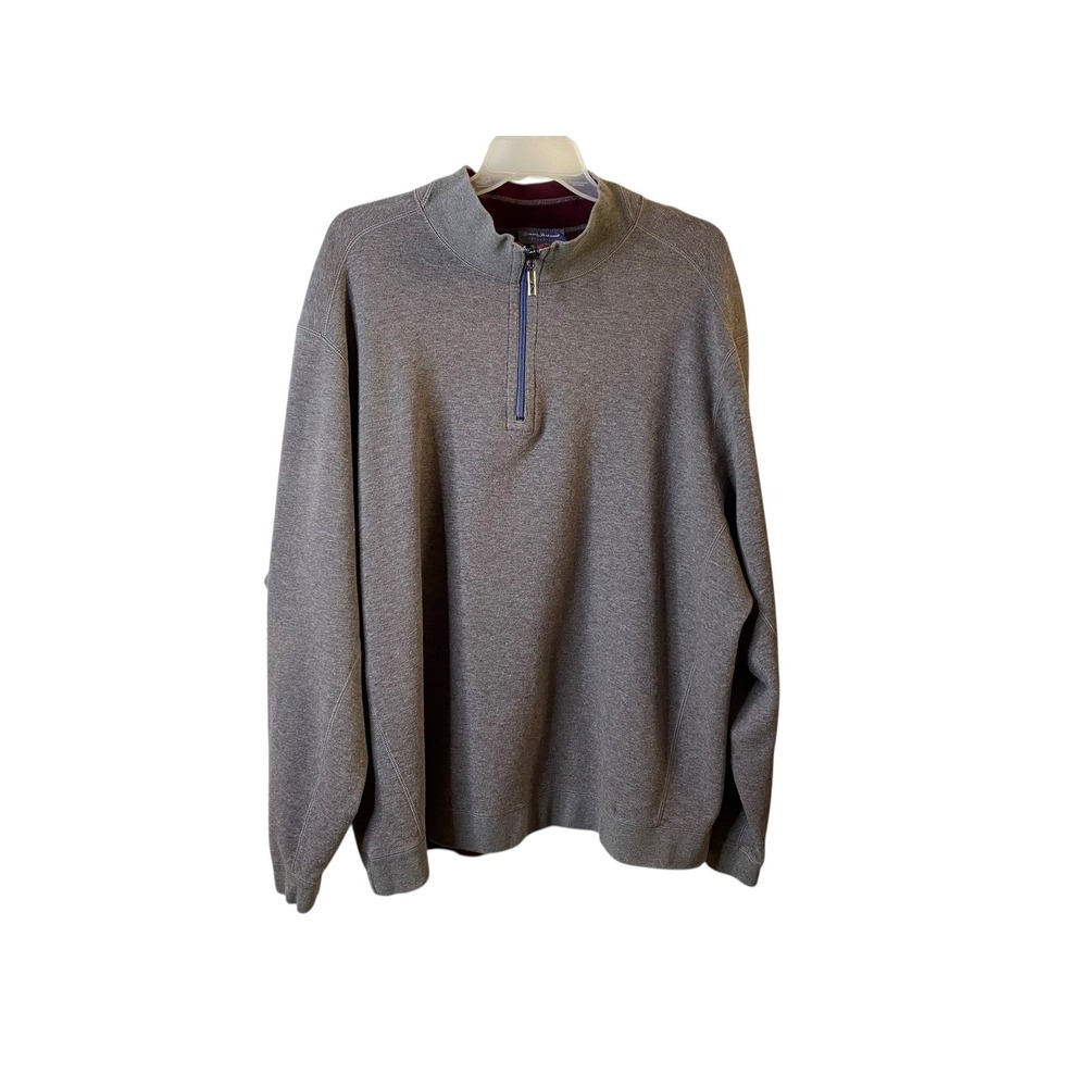 Tommy Bahama Mens 3XB Reversible Quarter Zip Pullover Burgundy Gray 100% Cotton